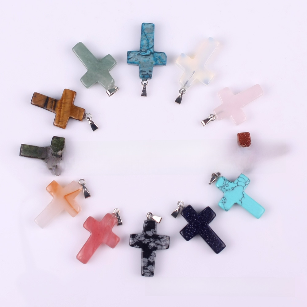 TIKTOK 국경 보석 액세서리 에 대한 25X18MM 크리스탈 마노 자연석 크로스 목걸이 펜던트
