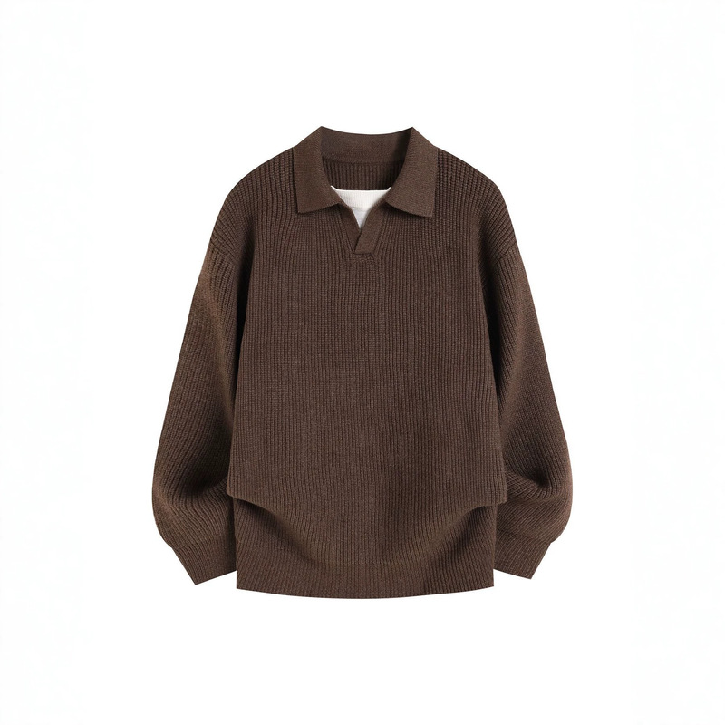 2026 New Men's Vintage Polo Collar Fake Two-Piece Seagull Collar Knit Sweater Jacket with Inner Top 2026 New Men's Vintage Polo Collar Fake Two-Piece Seagull Collar Knit Sweater Jacket with Inner Top