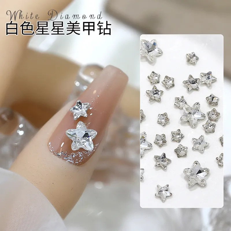 Trendy Pointed-Back Nail Art Rhinestones, Large and Small Starfish 3D White Sparkling Five-Pointed Star Pointed-Back Nail Decorations Trendy Pointed-Back Nail Art Rhinestones, Large and Small Starfish 3D White Sparkling Five-Pointed Star Pointed-Back Nail Decorations