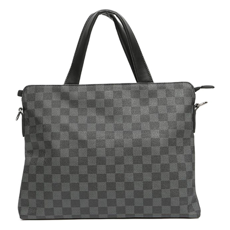 Handbag men's briefcase file computer bag light business travel shoulder bag crossbody bag Black Plaid leather men's bag