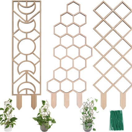 Cross-Border Plant Grid Climbing Trellis Flower Arrangement Stand, Vine Wooden Support Rod, Gardening Wooden Honeycomb-Shaped Bonsai Flower Stand