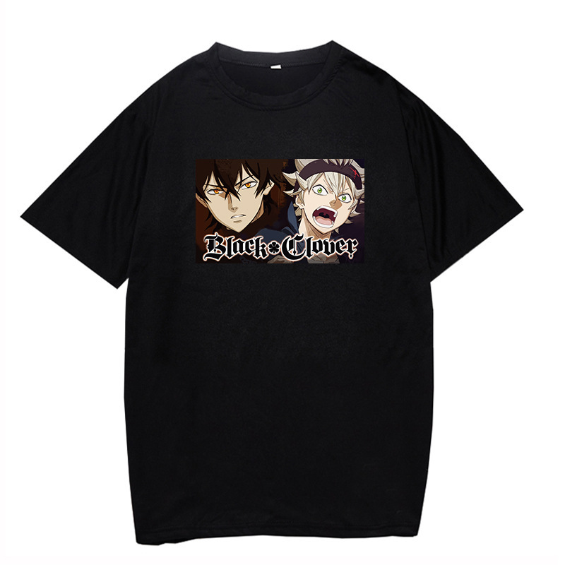 New Anime Black Four-leaf Clover Peripheral Short-sleeved T-shirt Printed Trendy Men's and Women's Large Size Base Shirt New Anime Black Four-leaf Clover Peripheral Short-sleeved T-shirt Printed Trendy Men's and Women's Large Size Base Shirt