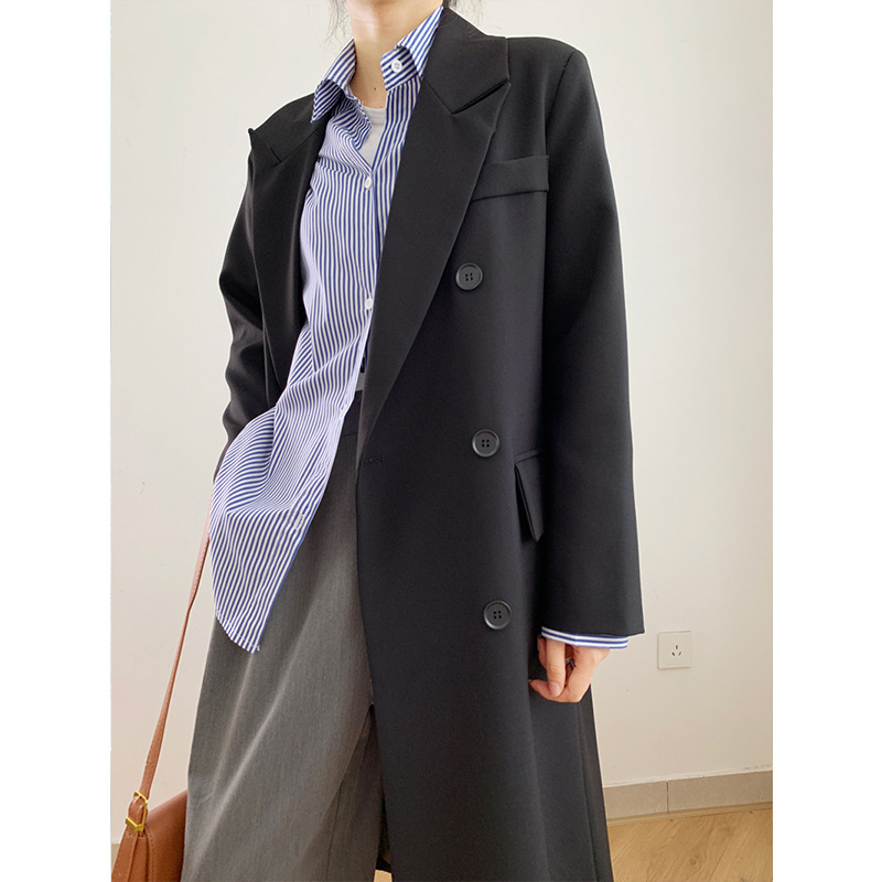 Orange and White Spring Suit Mid-Length Double-Breasted High-End Loose Casual Korean Style Trench Coat 13720