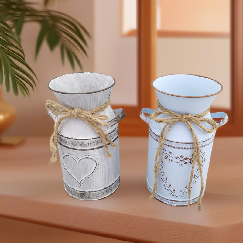 Ready Stock Personalized Heart-Shaped Flower Arrangement Tin Bucket Gardening Flower Pot Home Living Room Decorative Vase