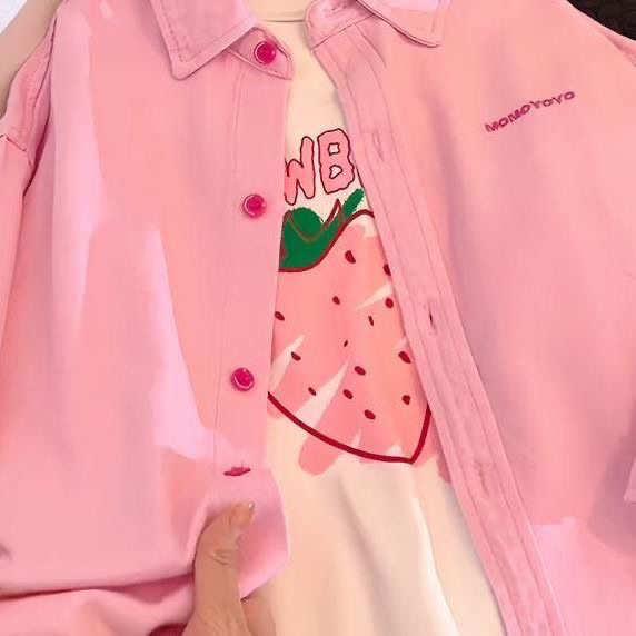 Nueva chaqueta de niña 2026 primavera y otoño estilo extranjero chicas primavera y otoño camisa vaquín rosa para niños Hanfan ropa de moda