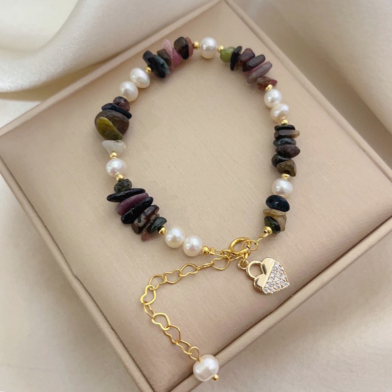 Original Design Heart Shape natural stone Plating Bracelets 1 Piece