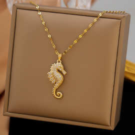 外贸小饰品亚马逊热销 跨境锆石海马螃蟹吊坠项链毛衣链欧美