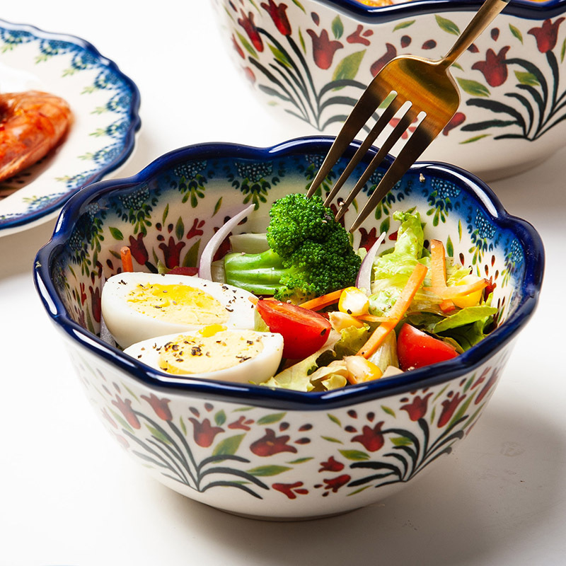 Ceramic Bowl household creative cross-border tableware suit large soup bowl noodle bowl rice bowl salad bowl retro plate dish