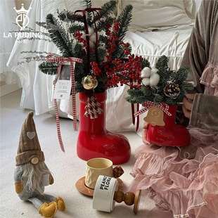 Christmas Real Flower Set Little Red Boots Red Shoes Ceramic Vase Living Room Creative Ornaments Atmosphere Decoration