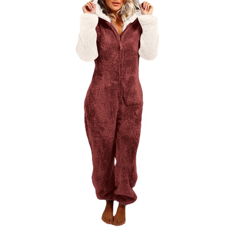 2022 europeo y americano Amazon otoño e invierno nuevo Mono de mujer color sólido con capucha SLIM-Fit mono de felpa de manga larga