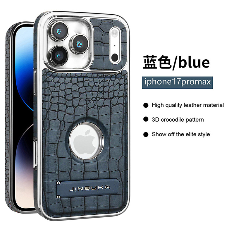Ốp lưng iPhone 16 Pro Max da vân cá sấu cao cấp, có chân đế và hỗ trợ sạc từ tính — Màu đen, Màu xanh lam, Màu nâu nhạt, Màu nâu đậm chi tiết 11