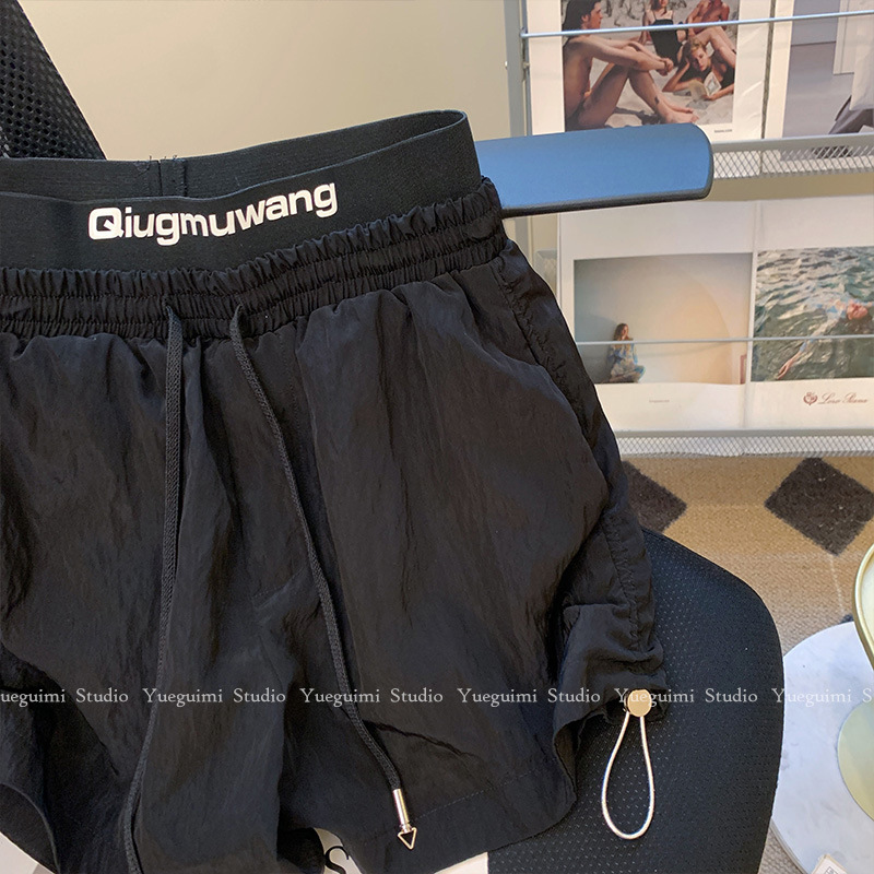 [Good Quality] Sports Shorts Women's Summer High Waist Slimming Small Loose Wide Leg Straight Drawstring Casual Pants