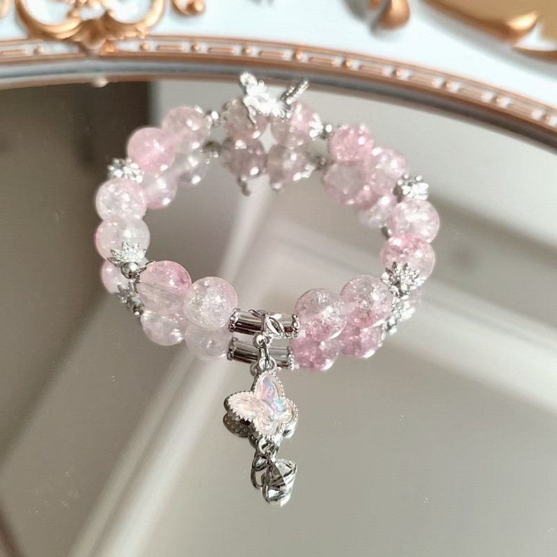 新中式蝴蝶手链女毛球小众高级感国风串珠手串学生闺蜜手饰批发_