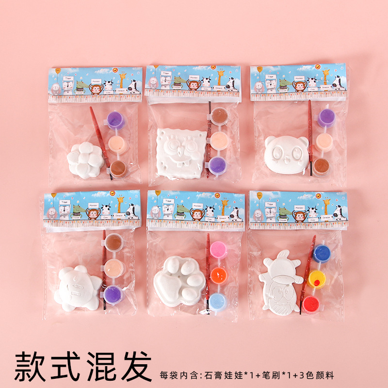 Muñeca de yeso pintada de dibujos animados niños creativos bricolaje molde para colorear hecho a mano graffiti rompecabezas pintura puesto juguetes