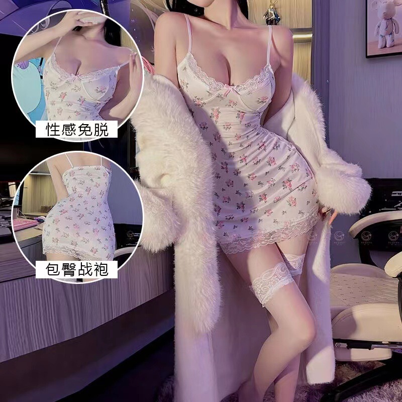 Sexy Lingerie Women's Uniform Temptation Role Play Small Floral Skirt Short Skirt Suit Home Wear Pajamas Nightgown Dropshipping