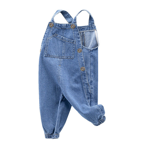 Children's denim pants, baby boys' and girls' overalls, infant rompers, toddler coveralls, loose-fitting spring/autumn pants with open crotch