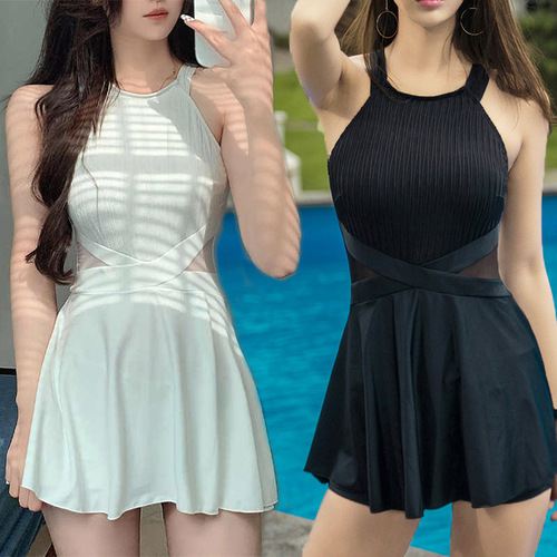 Swimsuit women's dress solid color suspender swimsuit slim fit hot spring sexy backless professional swimsuit