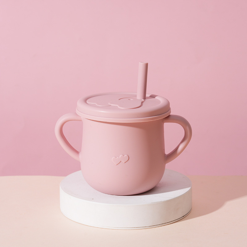 Taza de bebé de silicona transfronteriza con cubierta de bocadillos, taza de paja de grado alimenticio para niños, taza de bebida anti-caída para bebés
