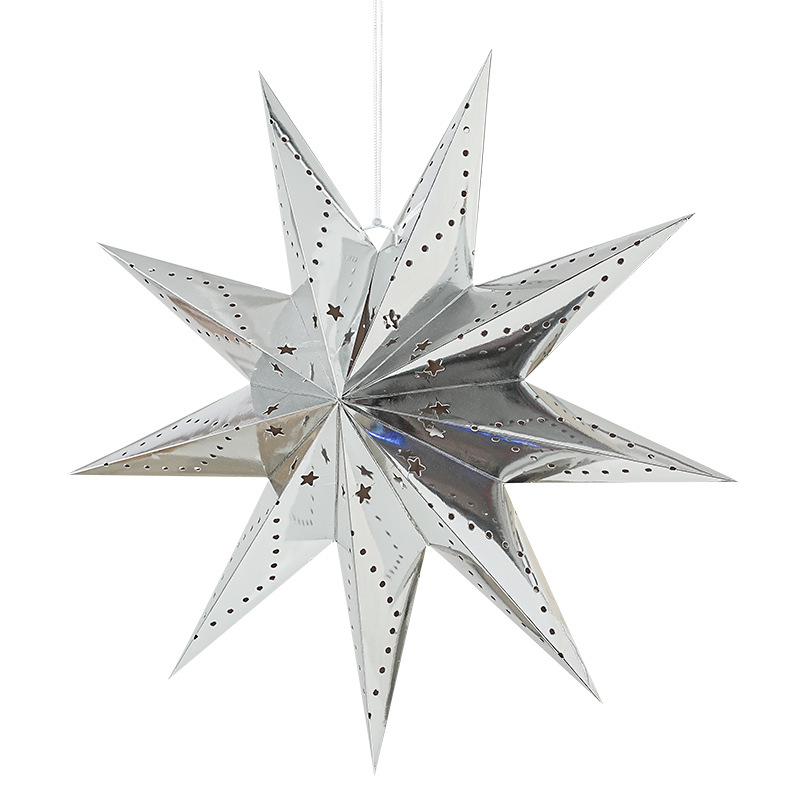Decoración navideña Estrellas Linterna de papel Iluminación de estrella de cinco puntas Candelabro Árbol de Navidad Decoración navideña Colgante de estrella de nueve puntas