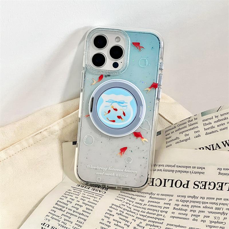 Is viento gradiente lentejuelas koi para iPhone16ProMax/15 funda para teléfono móvil 360 soporte magnético 14P femenino