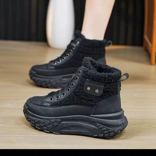 High-top Fleece Lined Thick Warm Cotton Shoes for Spring and Autumn/Winter, Thick Sole Height Increasing Sports Dad Shoes for Women