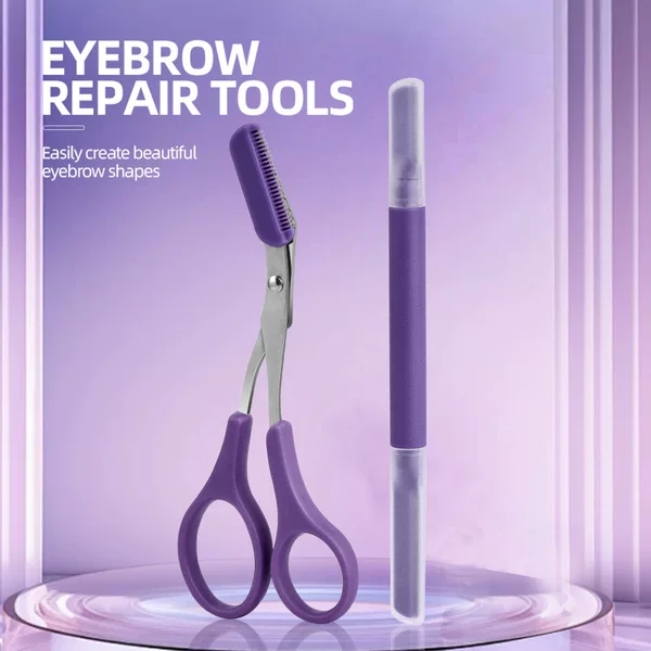 Purple Beginner's Eyebrow Trimmer Novice's New Eyebrow Trimmer Anti-Scratch Double-Headed Eyebrow Trimmer Set