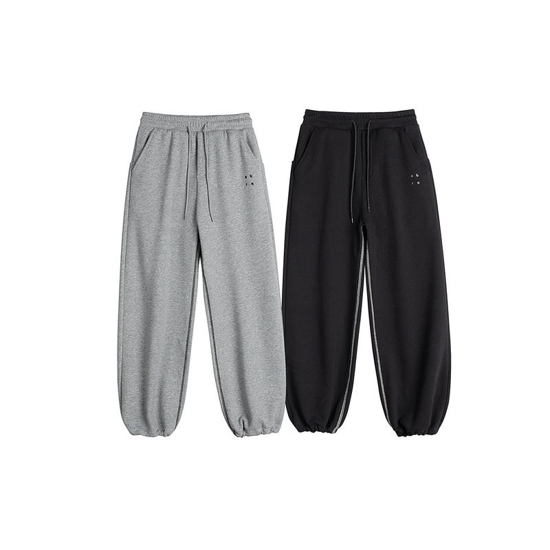 Beijie Men's American Trendy Brand 2025 Autumn New Thick Plate Printed Stacked Pocket Fleece Casual Straight Sweatpants