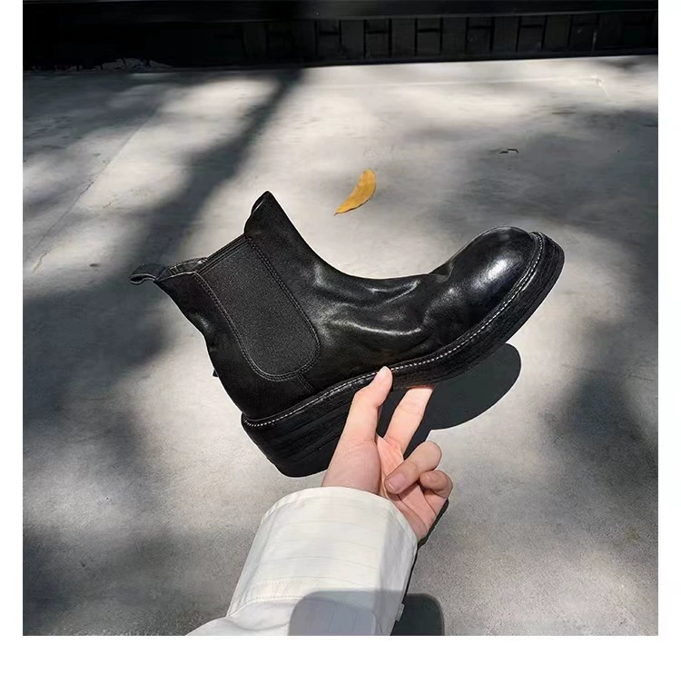 Виноградная мама та же стирая сапоги из конской шкуры толстые каблуки толстые подошвы дымоходы эластичные сапоги Челси короткие сапоги женские осень-зима