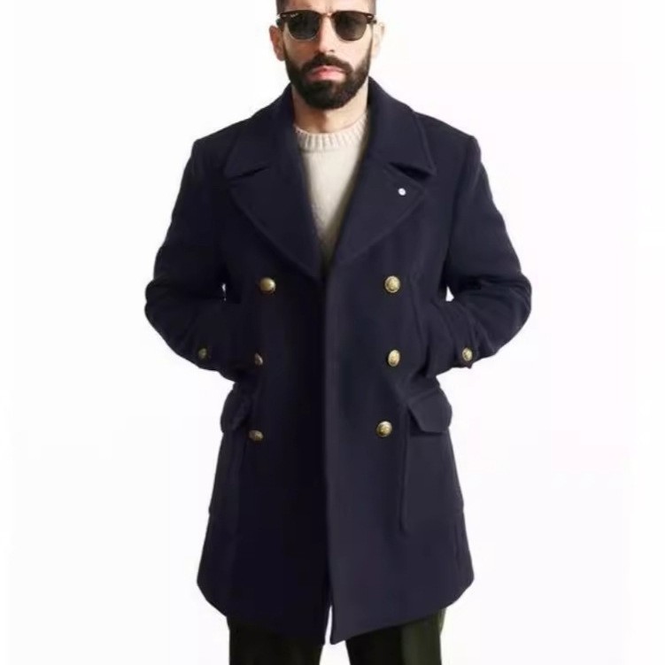 Vintage personalized autumn coat antiguo ejército de marea verde diseño de botones otoño e invierno abrigo de lana hombre