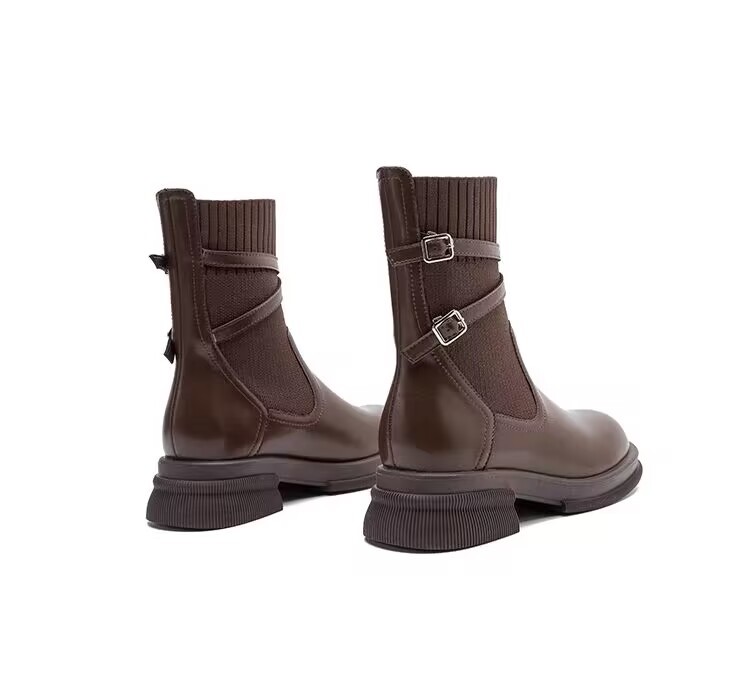 Retro Women's Ankle Boots With Thick Sole And Heel Brown_voghion.com