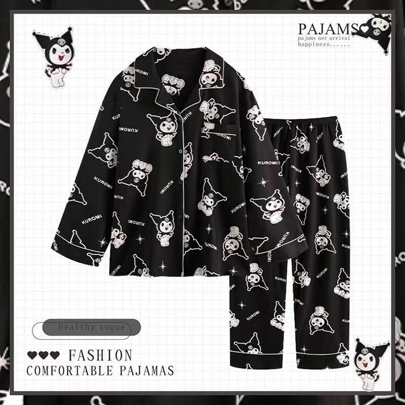 Algodón al por mayor transfronterizo otoño y invierno 180 gramos con solapa pajamas caseros cardigans pantalones de manga larga lindos sueltos