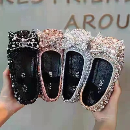 Baby Girl Cute Diamond Butterfly Bow Princess Shoes  Spring New Arrival Korean Style Fashion Soft Sole Non-Slip Student Single Shoes