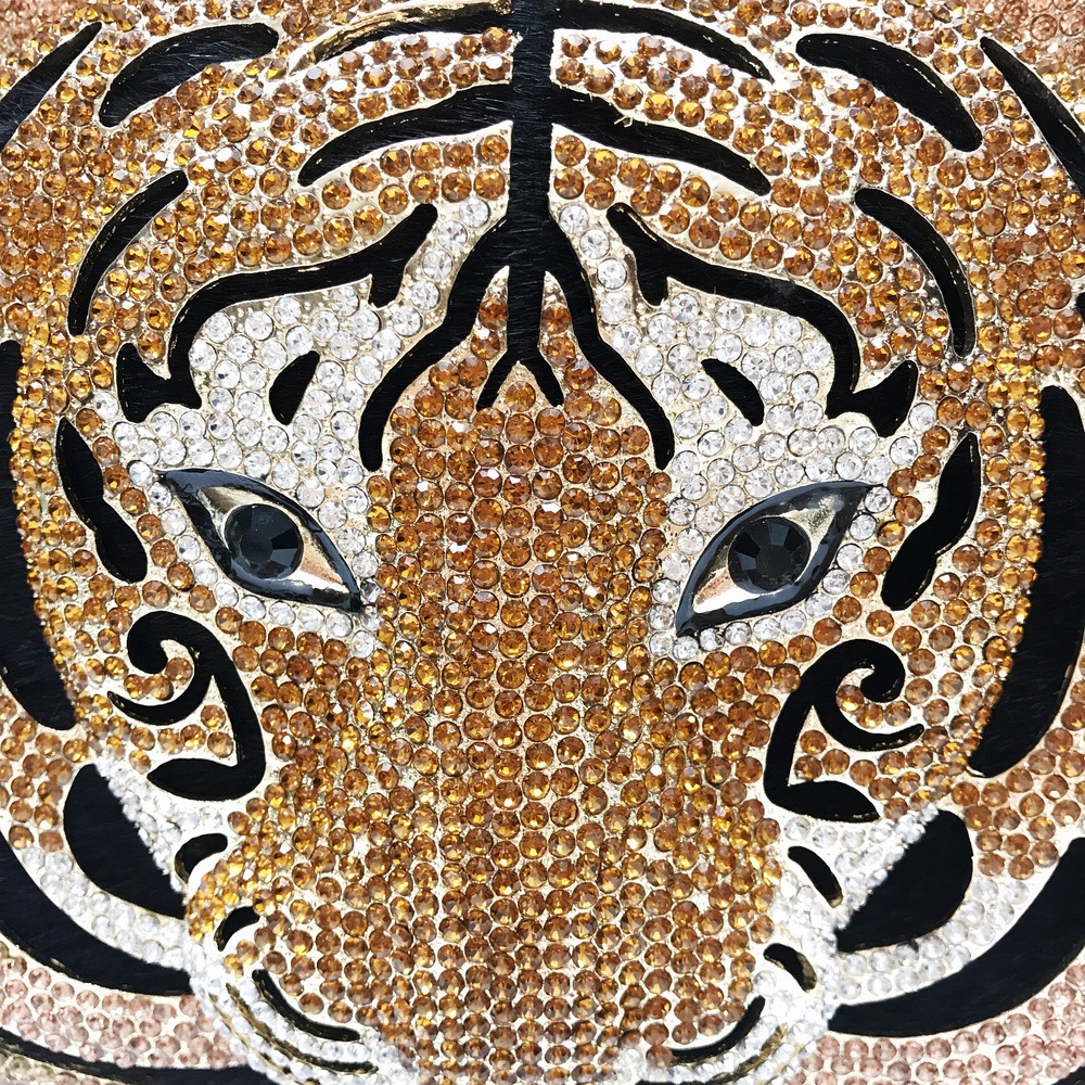 Big tigre cabeza de diamante bolsa de diamante metal vacío bolsa de cena AliExpress bolsa de banquete para mujeres amplificador teléfono móvil