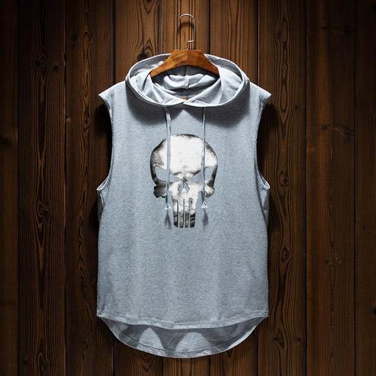 Summer Basketball Hooded Vest Men's Skull Boxing Fighting Training Fitness Vest Casual Waistcoat Hooded Sleeveless t