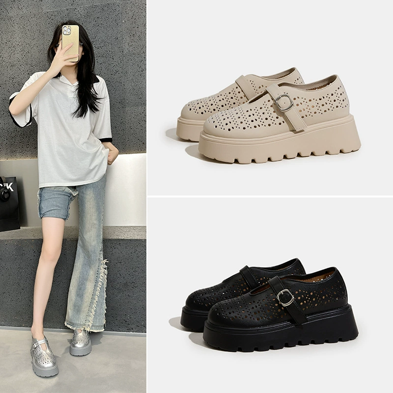 Женские римские сандалии на платформе для увеличения роста, летние новинки 2025 года, сандалии-сабо на платформе с перфорацией, женские сандалии с закрытым носком на мягкой подошве.