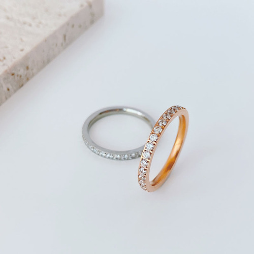 Korean style simple full circle diamond titanium steel ring female niche best friend couple ring internet celebrity same style trendy jewelry