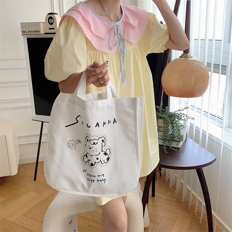 37271 Japanese cartoon canvas bag, women's printed crossbody bag, tote bag, large-capacity student class bag, handbag undefined