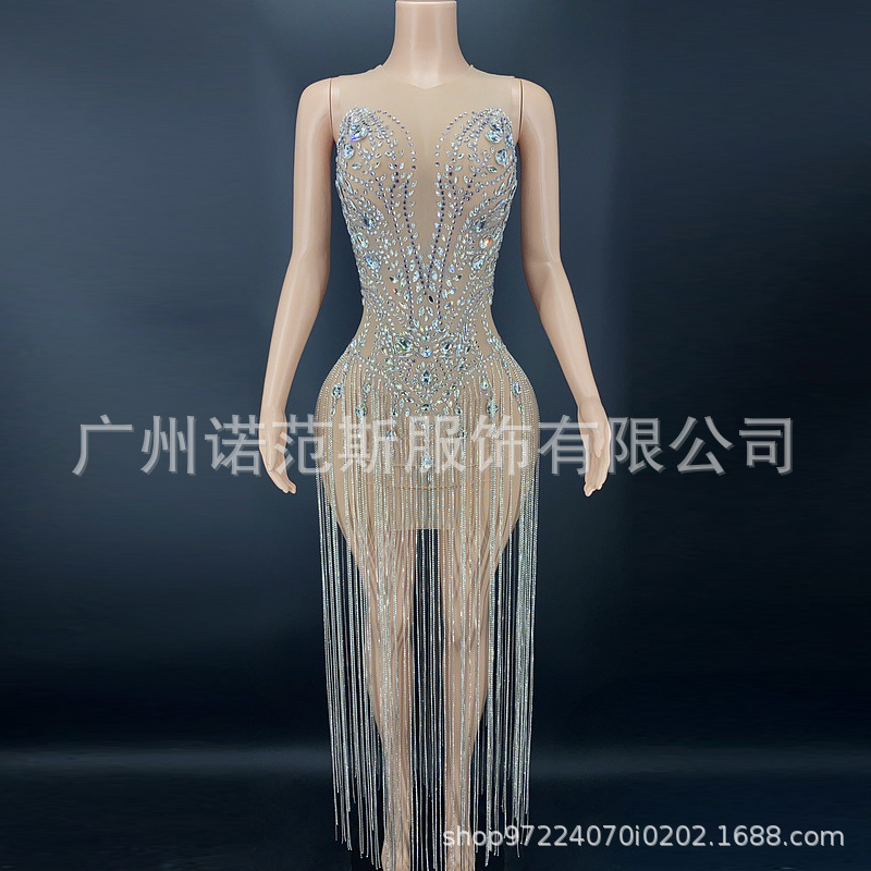 2024 Design Costume Shiny Crystal Tassel Prom Dress Cocktail Sequins Prom Evening Dress Annual Meeting