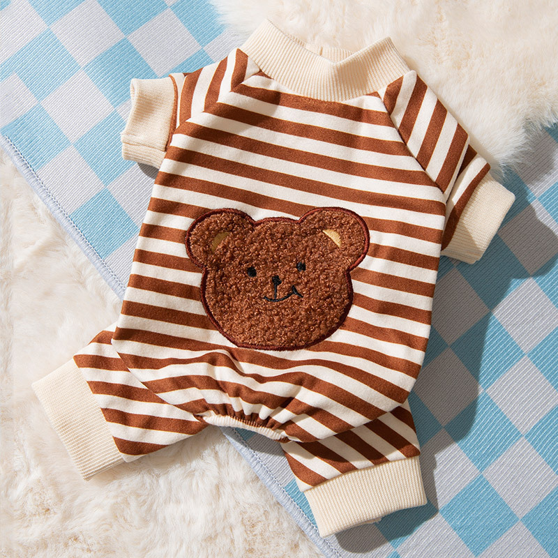 Lindo oso rayas de cuatro patas ropa para el hogar Gato Azul muñeca de tela gato primavera y otoño gatito fino leche perro mascota ropa de gato