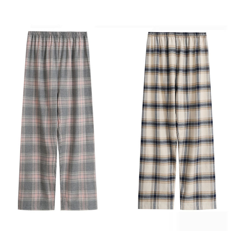無印日式良品全棉法蘭絨睡褲純棉磨毛秋冬家居褲情侶寬鬆長褲男女