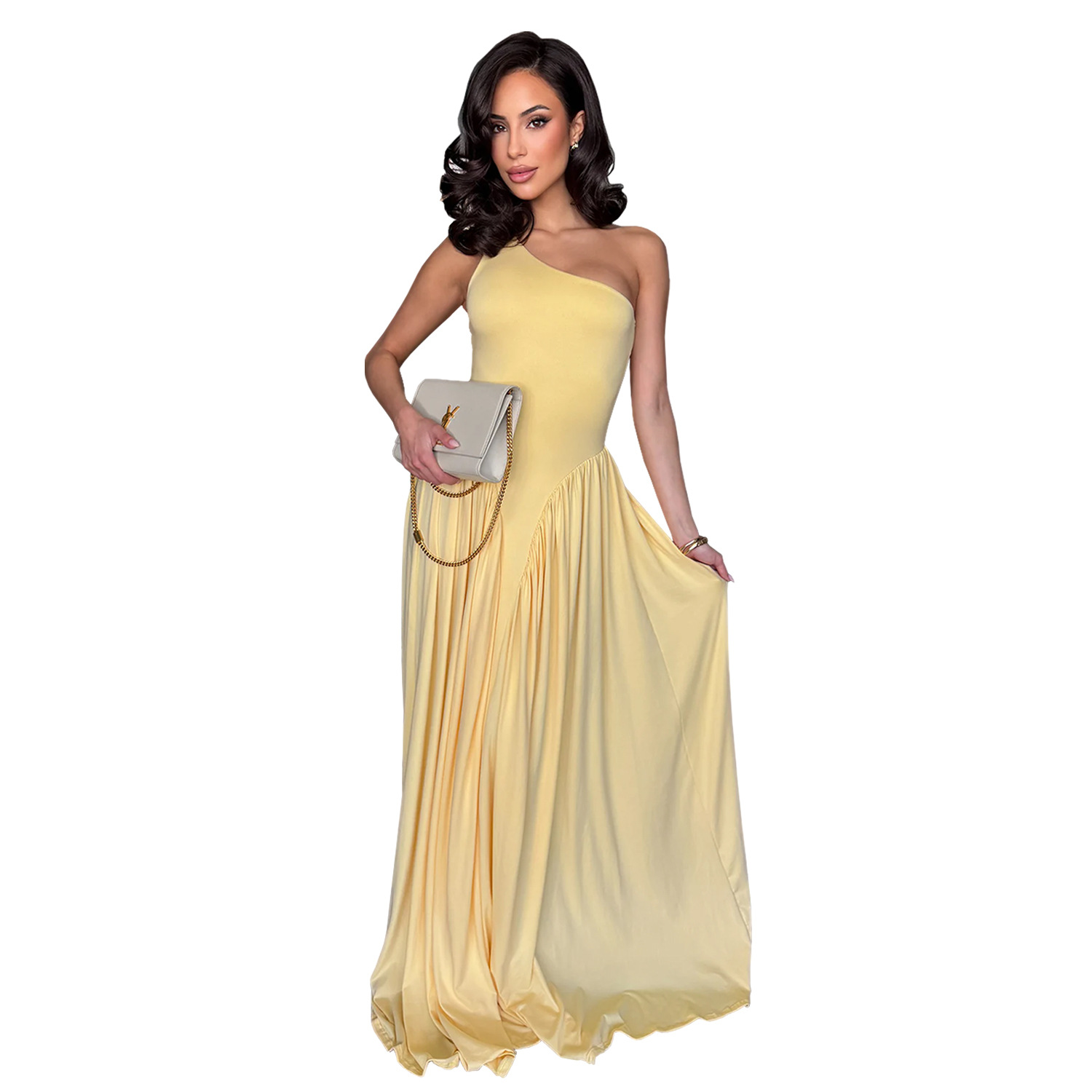 C7680 Aliexpress transfronterizo Amazon Europa y América moda de mujer temperamento cintura reducida espalda delgada vestido de hombros inclinados
