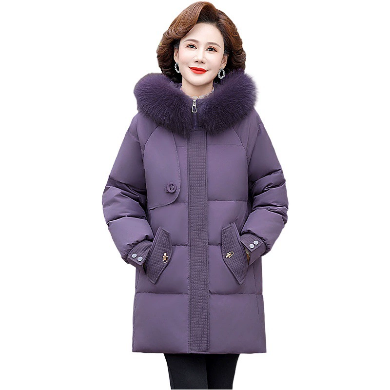Зимняя куртка с натуральным меховым воротником для женщин среднего и старшего возраста, 90% белый утиный пух, утепленная хлопковая куртка для пожилых, защита от холода