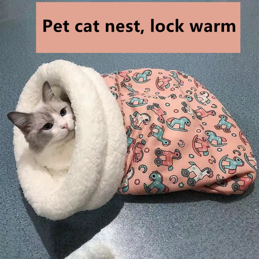Nido de gato de mascota cachemira de cordero otoño invierno cálido gato bolsa de dormir perforación cerrada gato de seguridad invierno gato algodón nido
