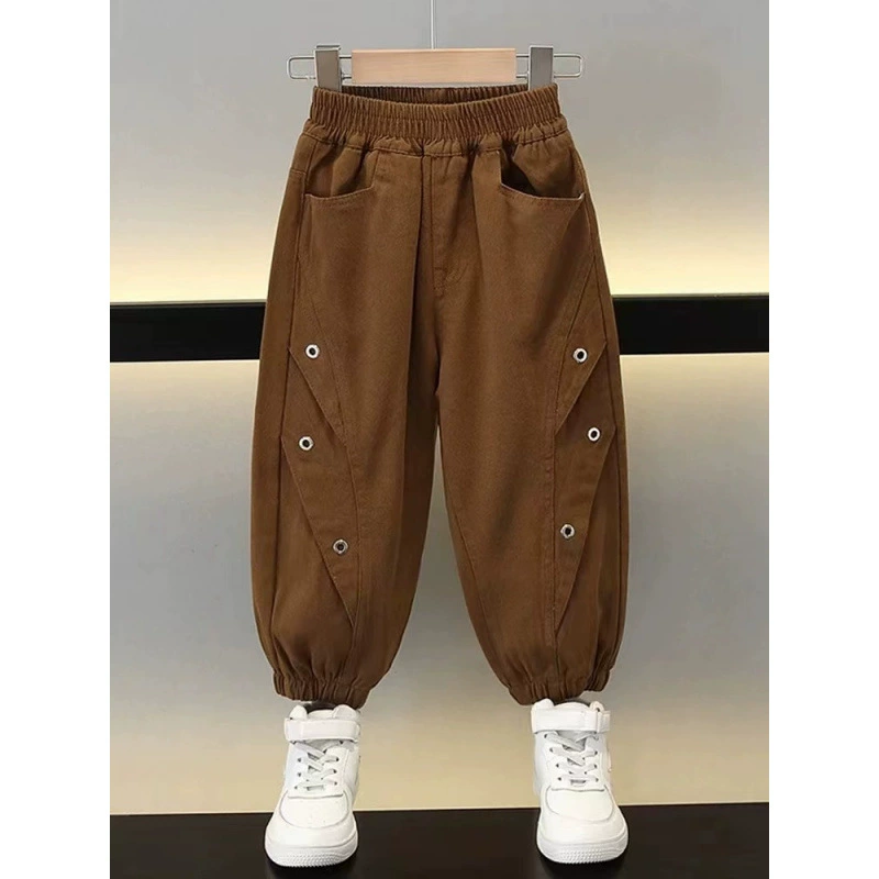 Детские повседневные брюки-карго весна-осень 2025, новые корейские стильные длинные брюки, стильные детские универсальные брюки весна-осень