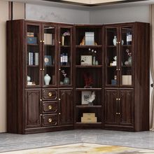 新中式实木书柜书架书橱中国风带玻璃门现代简约紫金檀木高档书柜