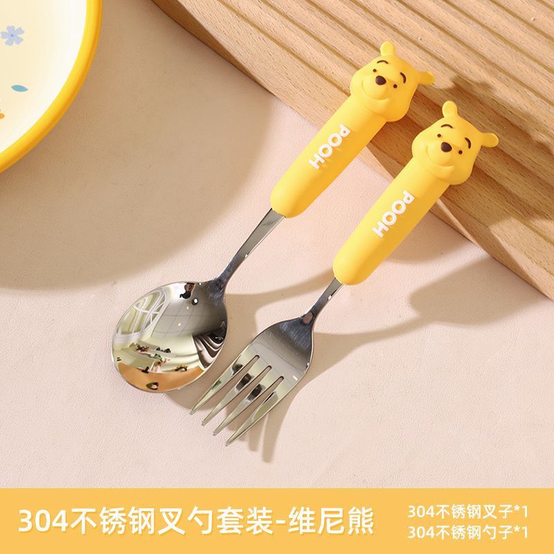 Disney Strawberry Bear 304 Cuchara de acero inoxidable Lindo juego de cuchara de tenedor para bebés Cuchara pequeña Comida en casa Niños