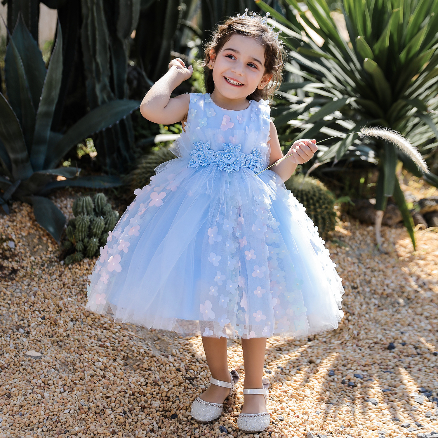 Vestido de niña AliExpress, falda tutú de princesa rosa con lazo, falda de malla con lazo, disfraz para actuación, transfronterizo