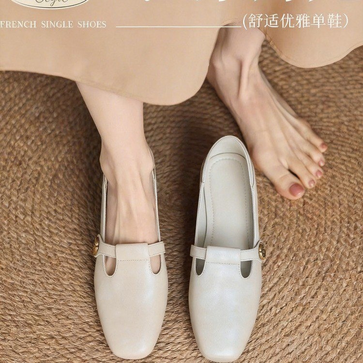 2026 nuevos zapatos de talón grueso y medio para mujeres camellia gigante suave con un pie de zapato cuadrado Lefour zapatos franceses no cansados pies