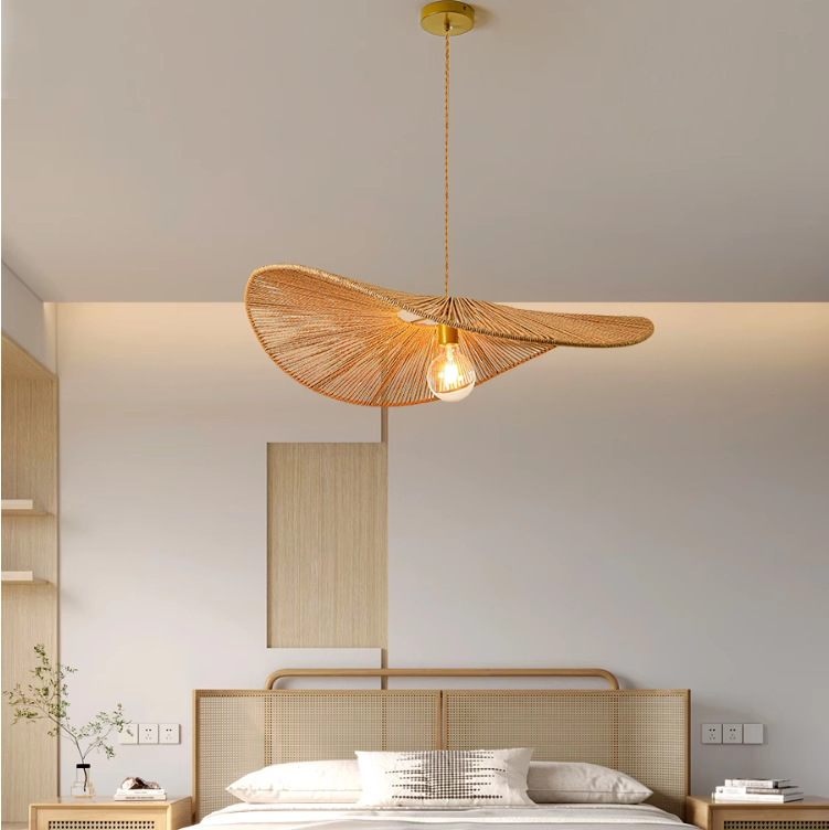 Estilo japonés silencioso retro lámpara de la sala de estar comedor dormitorio residencial loft lámpara de tejido de cuerda de cáñamo personalidad creativa Zen