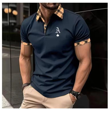 Men's Clothing Slim Fit Short Sleeve Shirt With Fashion Lapel - Breathable Cotton Blend Style T-Shirt_viptrois.com
